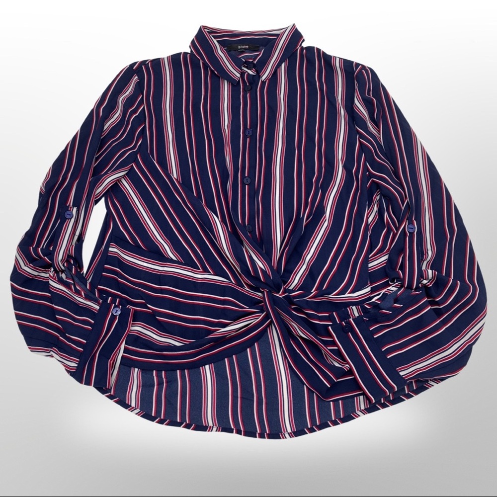 Blashe Striped Button Down Knotted Blouse | Size Large